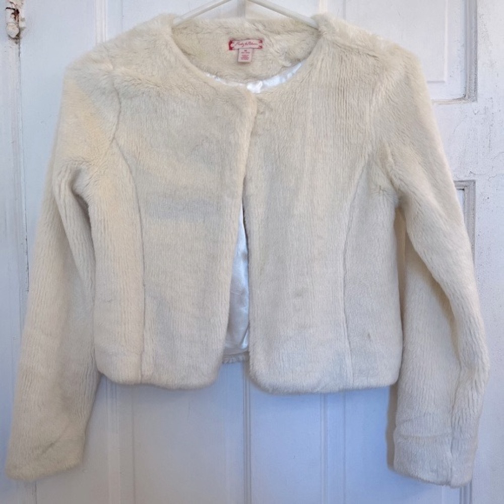 Ruby & Bloom girls ivory faux fur jacket in size medium 8/10